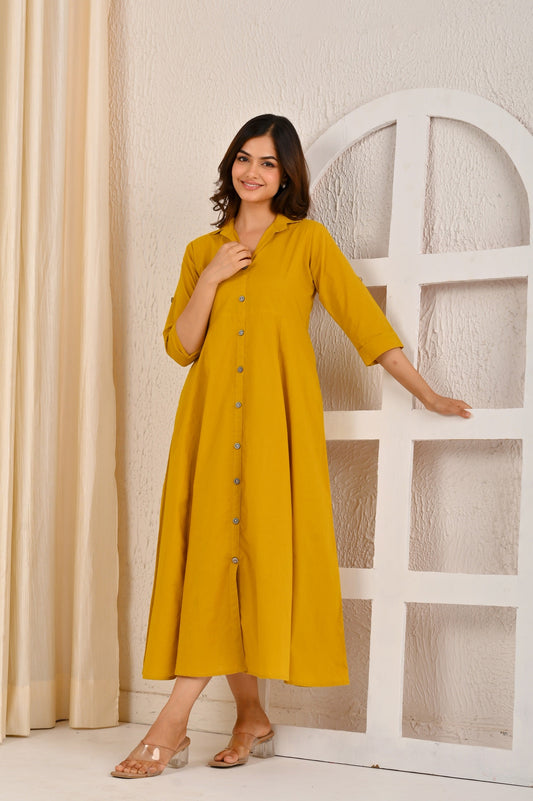 Yellow Solid Casual Wear Dress for Women | LASVINI - Redefining Indian Fashion with Elegance