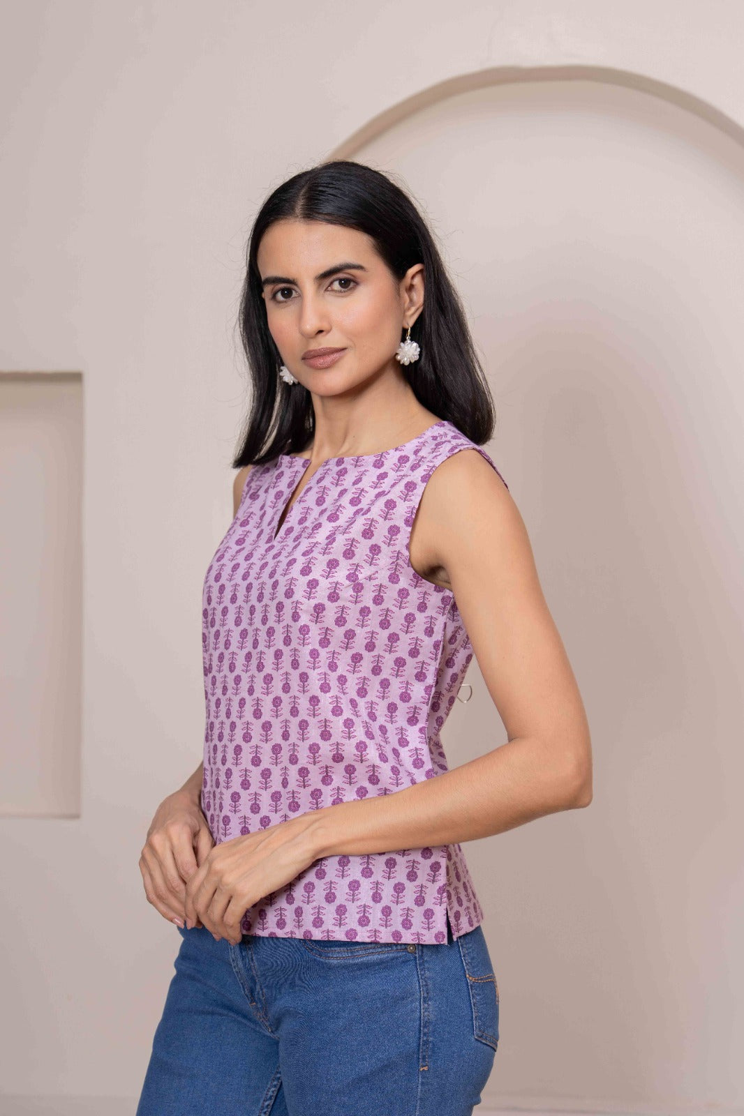 Women Pink Printed Straight Top | LASVINI - Redefining Indian Fashion with Elegance