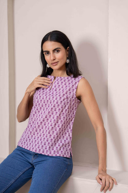 Women Pink Printed Straight Top | LASVINI - Redefining Indian Fashion with Elegance
