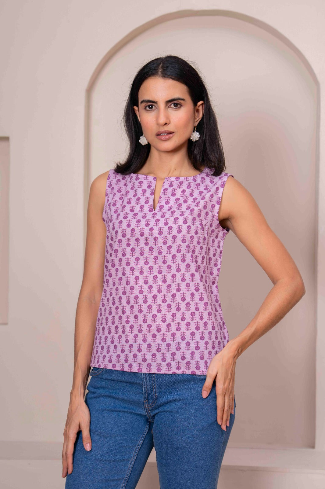 Women Pink Printed Straight Top | LASVINI - Redefining Indian Fashion with Elegance