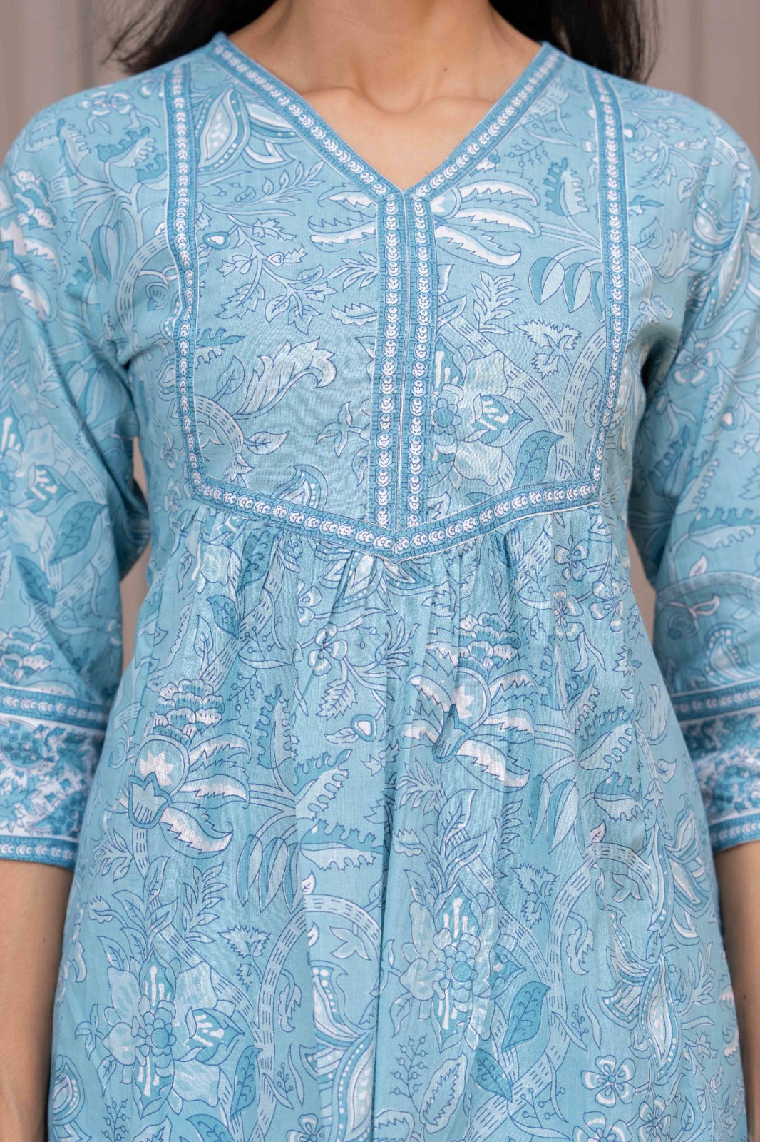 Sky Blue Printed Top For Women | LASVINI - Redefining Indian Fashion with Elegance