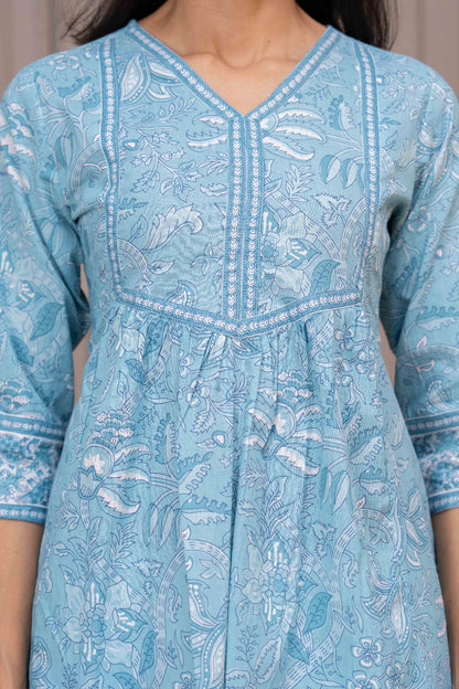 Sky Blue Printed Top For Women | LASVINI - Redefining Indian Fashion with Elegance