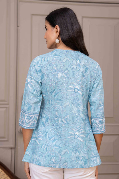 Sky Blue Printed Top For Women | LASVINI - Redefining Indian Fashion with Elegance