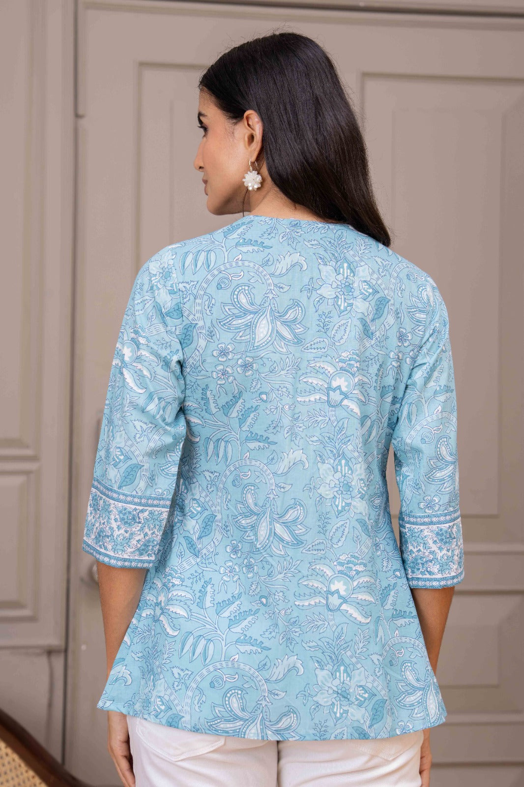 Sky Blue Printed Top For Women | LASVINI - Redefining Indian Fashion with Elegance