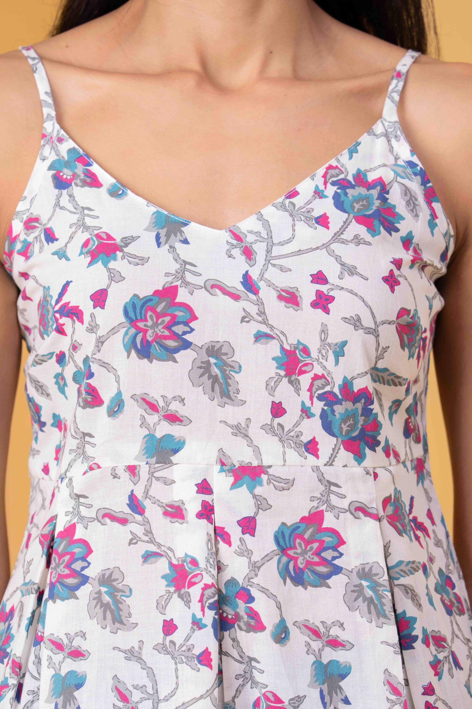 White Printed Sleeveless Top for Women | LASVINI - Redefining Indian Fashion with Elegance