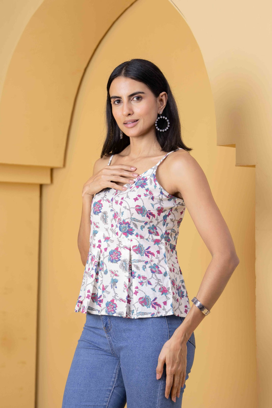 White Printed Sleeveless Top for Women | LASVINI - Redefining Indian Fashion with Elegance