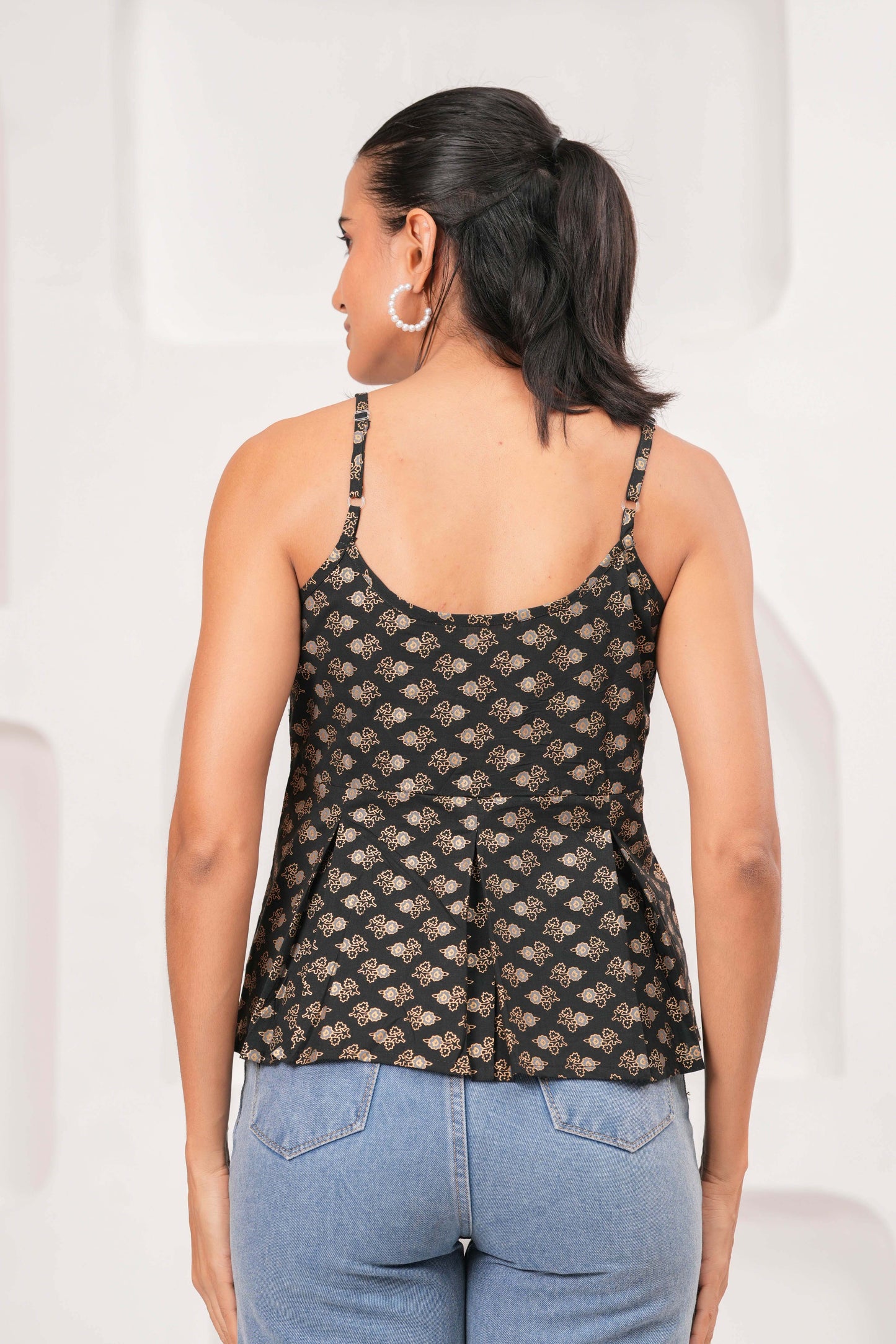 Black Printed Sleeveless Top for Women | LASVINI - Redefining Indian Fashion with Elegance