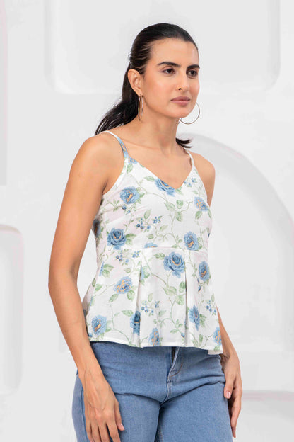 White Printed Sleeveless Top for Women | LASVINI - Redefining Indian Fashion with Elegance
