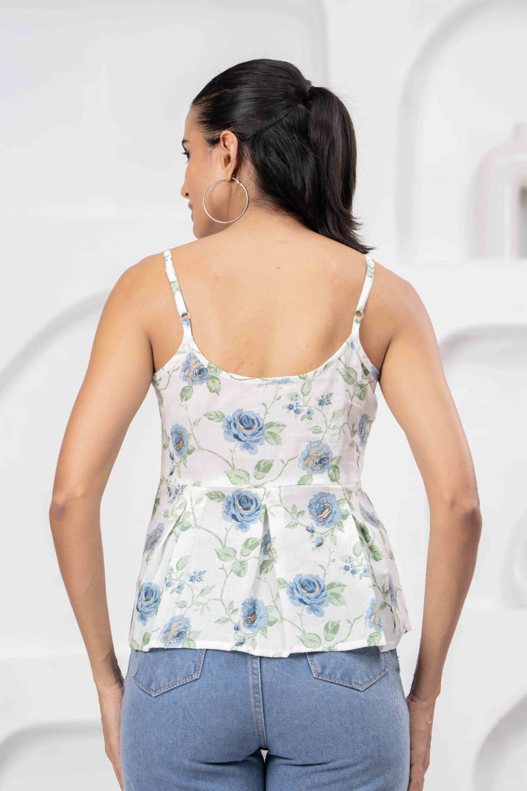 White Printed Sleeveless Top for Women | LASVINI - Redefining Indian Fashion with Elegance