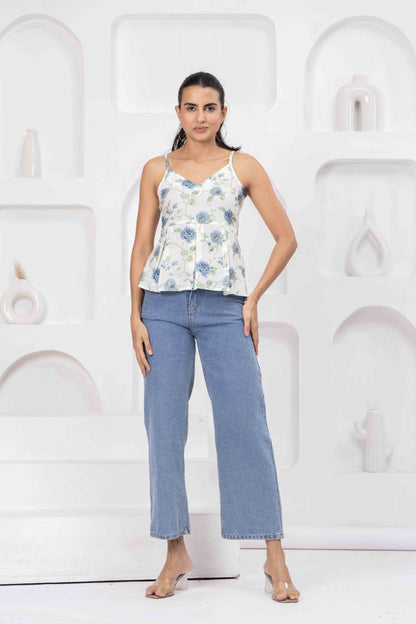 White Printed Sleeveless Top for Women | LASVINI - Redefining Indian Fashion with Elegance