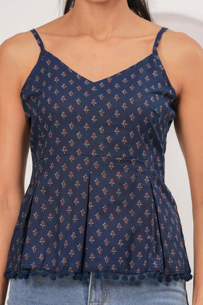 Navy Blue Printed Sleeveless Top for Women | LASVINI - Redefining Indian Fashion with Elegance