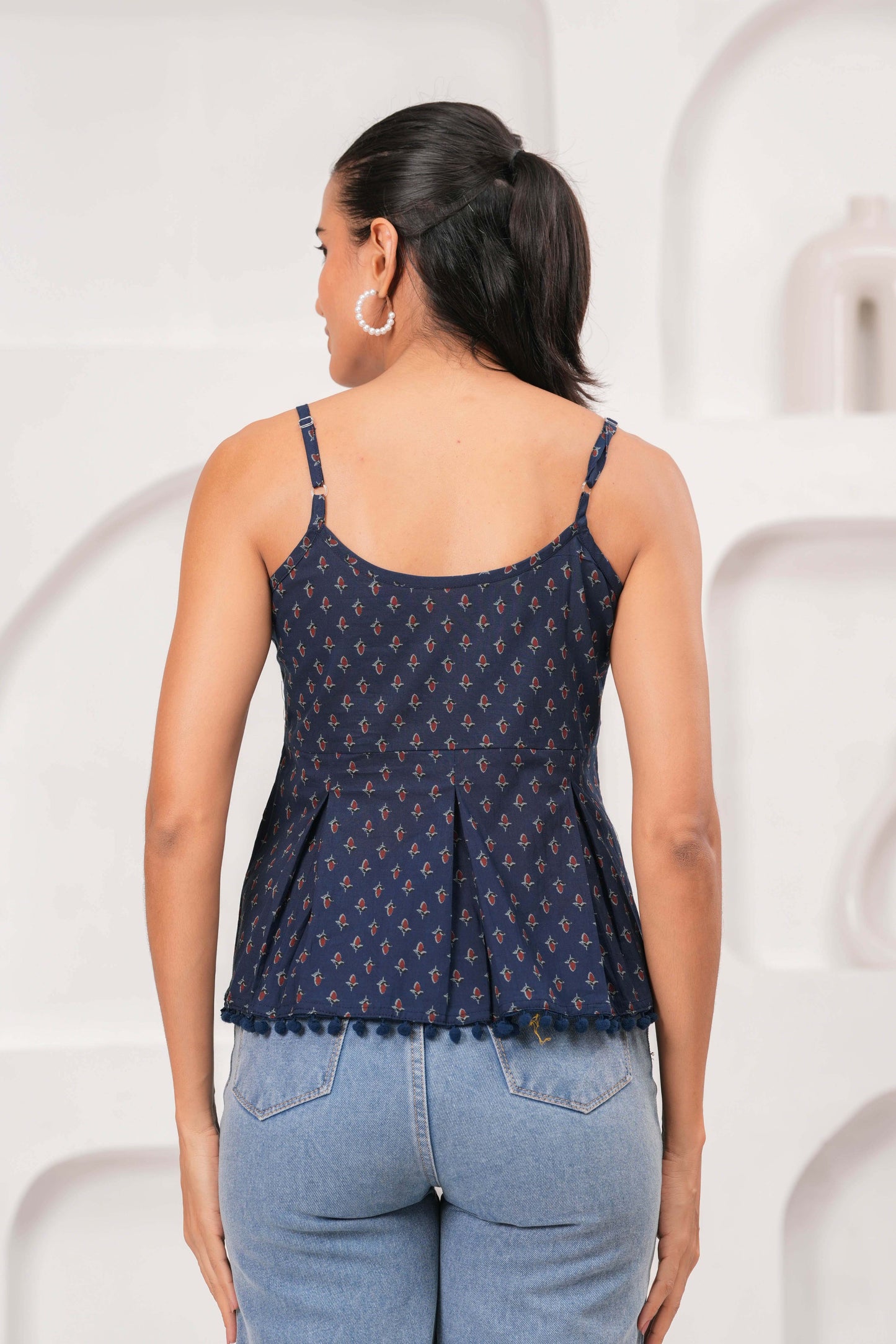 Navy Blue Printed Sleeveless Top for Women | LASVINI - Redefining Indian Fashion with Elegance