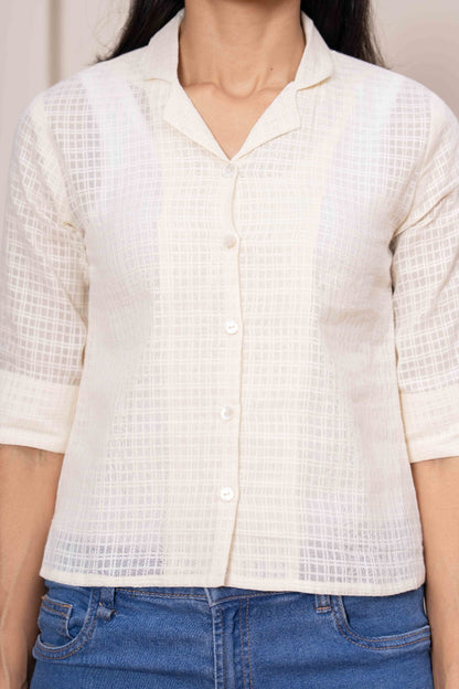 Cream Printed Straight Crop Top | LASVINI - Redefining Indian Fashion with Elegance