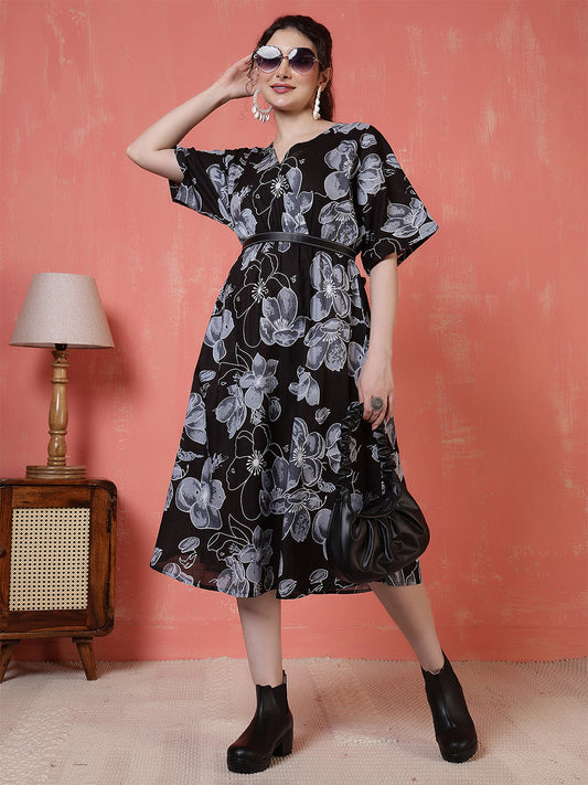 Black Floral Printed Dress for Women | LASVINI - Redefining Indian Fashion with Elegance