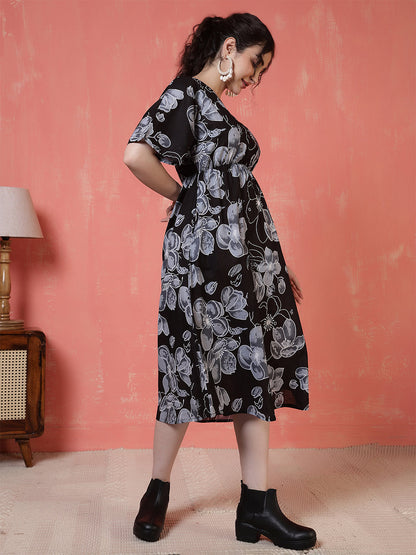 Black Floral Printed Dress for Women | LASVINI - Redefining Indian Fashion with Elegance