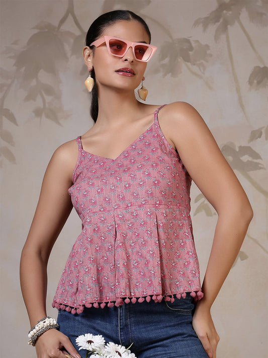 Women Mauve Printed Top | LASVINI - Redefining Indian Fashion with Elegance