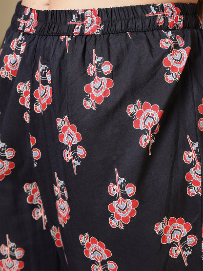 Black Printed Anarkali Kurta Set With Dupatta For Women | LASVINI - Redefining Indian Fashion with Elegance