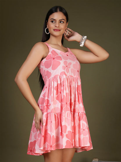 Pink Printed Dress for Women | LASVINI - Redefining Indian Fashion with Elegance