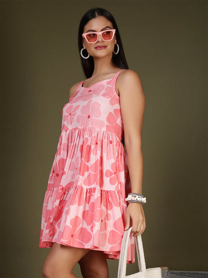 Pink Printed Dress for Women | LASVINI - Redefining Indian Fashion with Elegance