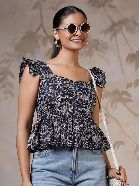 Women Blue Printed Top | LASVINI - Redefining Indian Fashion with Elegance