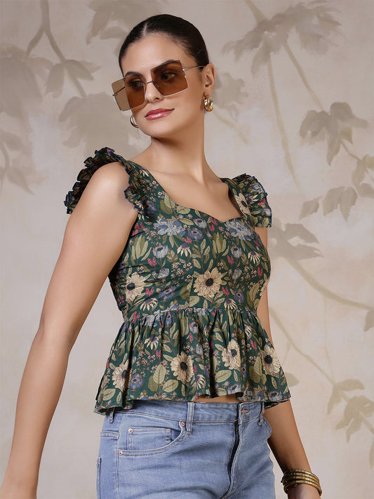 Women Green Printed Top | LASVINI - Redefining Indian Fashion with Elegance