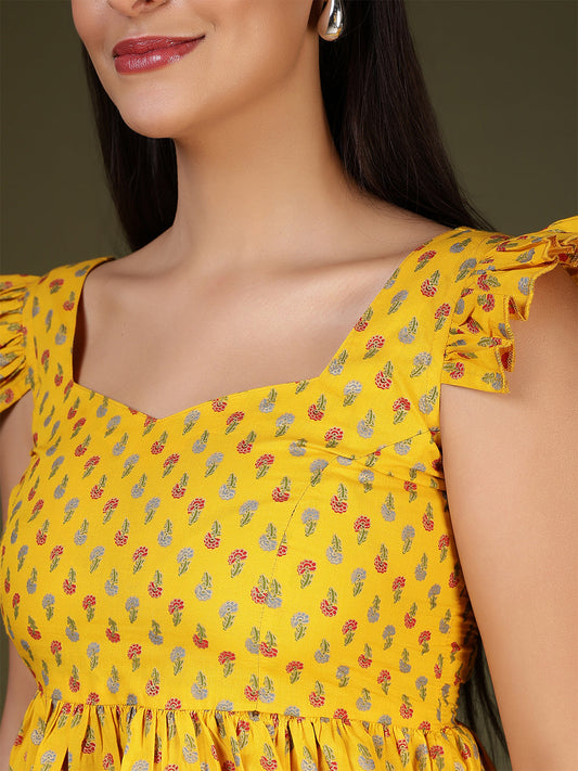 Women Yellow Printed Top | LASVINI - Redefining Indian Fashion with Elegance