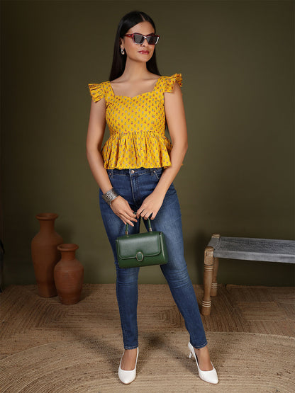 Women Yellow Printed Top | LASVINI - Redefining Indian Fashion with Elegance