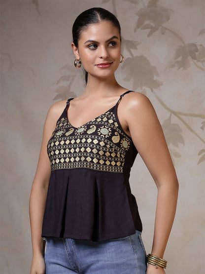 Women Black Printed Top | LASVINI - Redefining Indian Fashion with Elegance