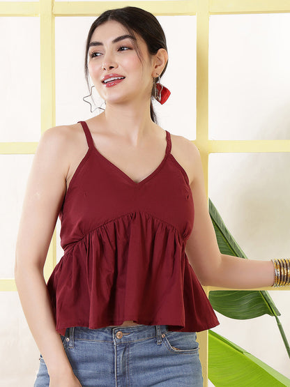 Women Maroon Solid Top | LASVINI - Redefining Indian Fashion with Elegance