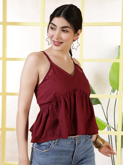 Women Maroon Solid Top | LASVINI - Redefining Indian Fashion with Elegance