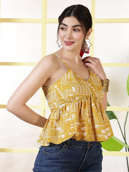 Women Yellow Printed Top | LASVINI - Redefining Indian Fashion with Elegance