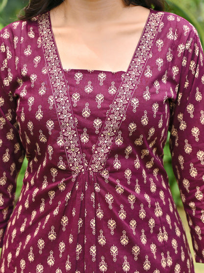 Wine Printed Straight Kurta & Palazzo With Dupatta for Women | LASVINI - Redefining Indian Fashion with Elegance