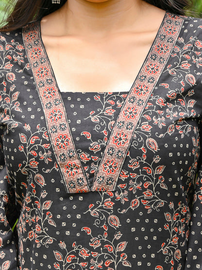 Black Printed Straight Kurta & Palazzo With Dupatta for Women | LASVINI - Redefining Indian Fashion with Elegance