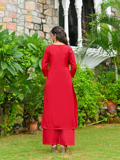 Maroon Solid Straight Kurta Set With Printed Dupatta for Women | LASVINI - Redefining Indian Fashion with Elegance