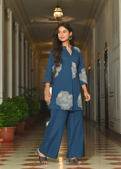 Blue Floral Printed Co-Ord Set for Women | LASVINI - Redefining Indian Fashion with Elegance