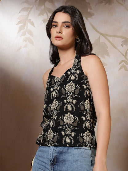 Women Black Printed Top | LASVINI - Redefining Indian Fashion with Elegance