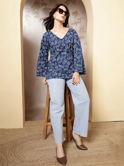 Women Blue Printed Straight Tunic | LASVINI - Redefining Indian Fashion with Elegance