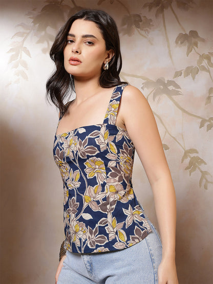 Women Blue Printed Top | LASVINI - Redefining Indian Fashion with Elegance