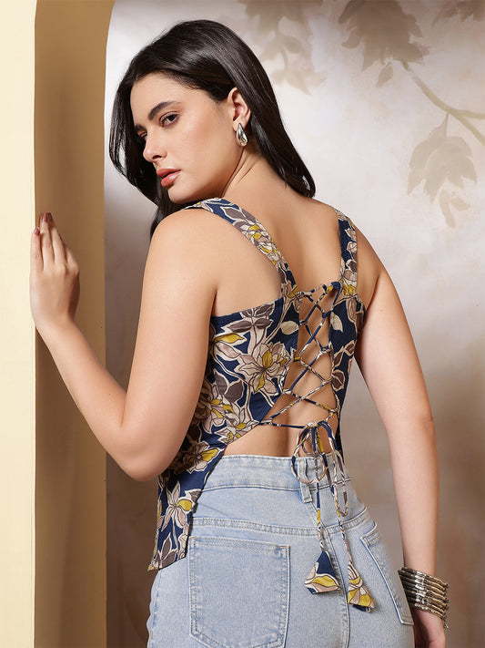 Women Blue Printed Top | LASVINI - Redefining Indian Fashion with Elegance