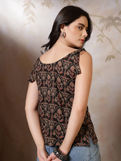 Women Black Printed Top | LASVINI - Redefining Indian Fashion with Elegance