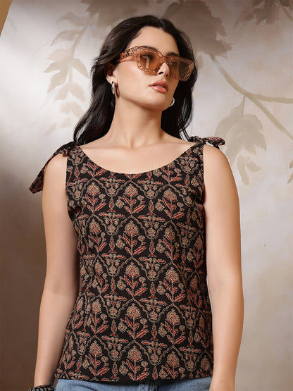Women Black Printed Top | LASVINI - Redefining Indian Fashion with Elegance