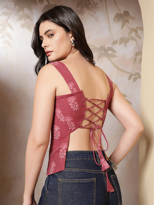 Women Mauve Printed Top | LASVINI - Redefining Indian Fashion with Elegance
