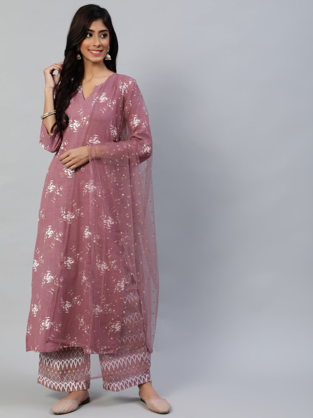 Women Pink Straight Kurta With Plazo & Sequened Dupatta | LASVINI - Redefining Indian Fashion with Elegance
