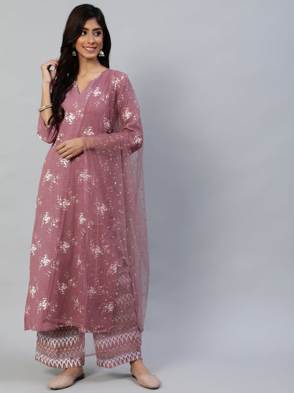 Women Pink Straight Kurta With Plazo & Sequened Dupatta | LASVINI - Redefining Indian Fashion with Elegance