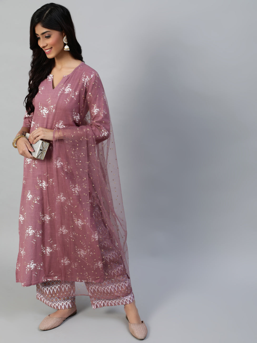 Women Pink Straight Kurta With Plazo & Sequened Dupatta | LASVINI - Redefining Indian Fashion with Elegance