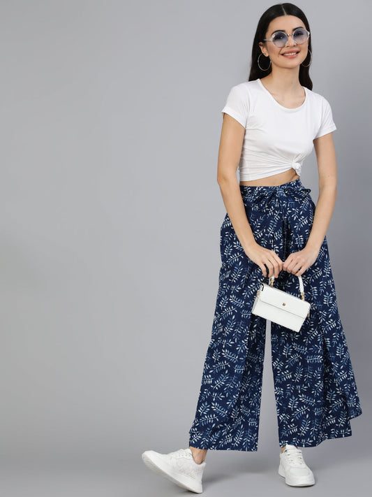 Women Blue Printed Plazo With Side Pockets | LASVINI - Redefining Indian Fashion with Elegance