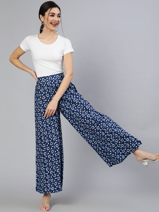 Women Blue Panelled Plazo With Side Pockets | LASVINI - Redefining Indian Fashion with Elegance