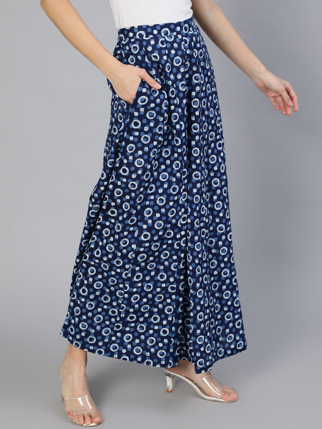 Women Blue Panelled Plazo With Side Pockets | LASVINI - Redefining Indian Fashion with Elegance