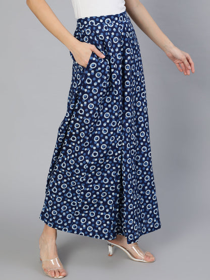 Women Blue Panelled Plazo With Side Pockets | LASVINI - Redefining Indian Fashion with Elegance