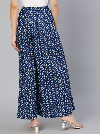 Women Blue Panelled Plazo With Side Pockets | LASVINI - Redefining Indian Fashion with Elegance